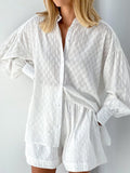 Fashion Jacquard Loose Shorts with Long Sleeved Shirt Two Piece Sets - likeinstore