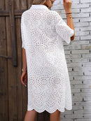 Finjani Eyelet Embroidery Drop Shoulder Dress Women's Button Front Dresses - likeinstore