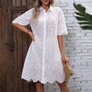 Finjani Eyelet Embroidery Drop Shoulder Dress Women's Button Front Dresses - likeinstore