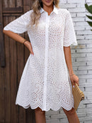 Finjani Eyelet Embroidery Drop Shoulder Dress Women's Button Front Dresses - likeinstore