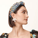 MOTHER OF PEARL CRYSTAL LILY BUTTON EARRINGS - likeinstore