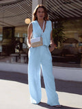 Set For Women Fashion Sleeveless Tank Top Waistcoat Matching High Waist Wide Pants - likeinstore