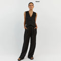 Set For Women Fashion Sleeveless Tank Top Waistcoat Matching High Waist Wide Pants - likeinstore