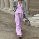 Set For Women Fashion Sleeveless Tank Top Waistcoat Matching High Waist Wide Pants - likeinstore