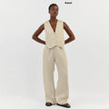 Set For Women Fashion Sleeveless Tank Top Waistcoat Matching High Waist Wide Pants - likeinstore