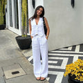 Set For Women Fashion Sleeveless Tank Top Waistcoat Matching High Waist Wide Pants - likeinstore