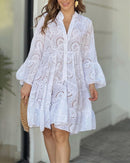 Summer Elegant Vintage Solid Lace Dress V - neck Women - likeinstore